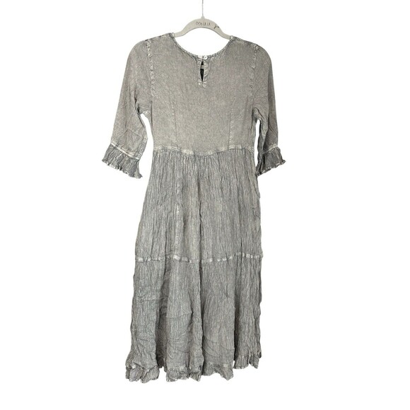 Young Threads Denim Tiered Dress Size M Midi Lace Aari Embroidery Gray Blue NWT - Picture 8 of 12